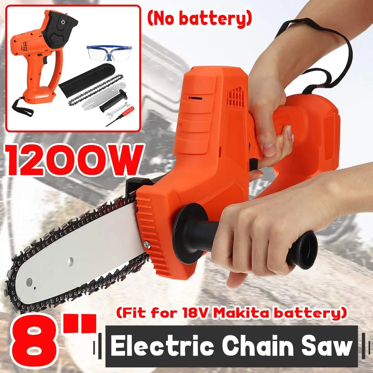 1200W 8 inch Electric Chain Saw Portable Electric Saw Chainsaw Wood Cutters Electric Tools Pruning Saw for 18V Makita Battery
1200W 8 inch Electric Chain Saw Portable Electric Saw Chainsaw Wood Cutters Electric Tools Pruning Saw for 18V Makita Battery