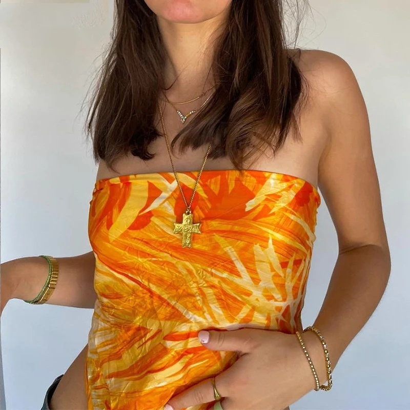 Tie Dye Print Crop Top Women Y2K Strapless Orange Summer Backless Bandage Off Shoulder Sexy Tank Top clothes system vintage punk
Tie Dye Print Crop Top Women Y2K Strapless Orange Summer Backless Bandage Off Shoulder Sexy Tank Top clothes system vintage punk