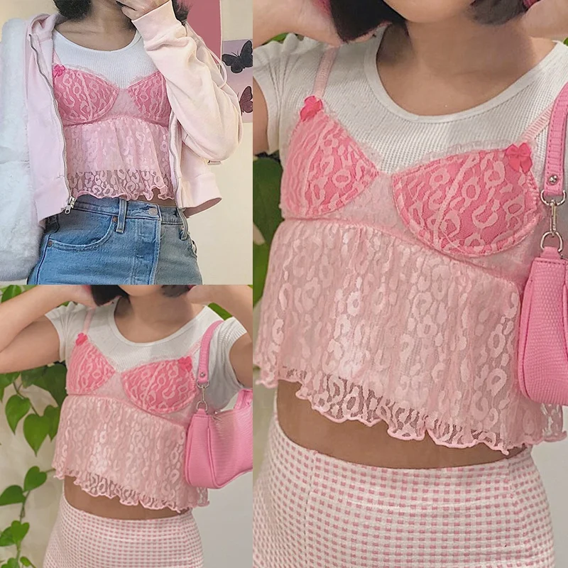 Pink Mesh Transparent Crop Tops Women Summer Ruffles Lace Sleeveless Cami Tops Tees Sexy Milkmaid Top Streetwear
Pink Mesh Transparent Crop Tops Women Summer Ruffles Lace Sleeveless Cami Tops Tees Sexy Milkmaid Top Streetwear