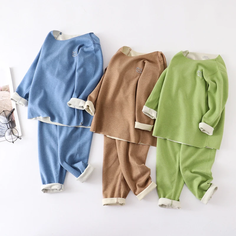 

Однотонный бесшовный флисовый пижамный комплект для девочек на осень, детская одежда с длинным рукавом, зимний костюм для подростков и маль...