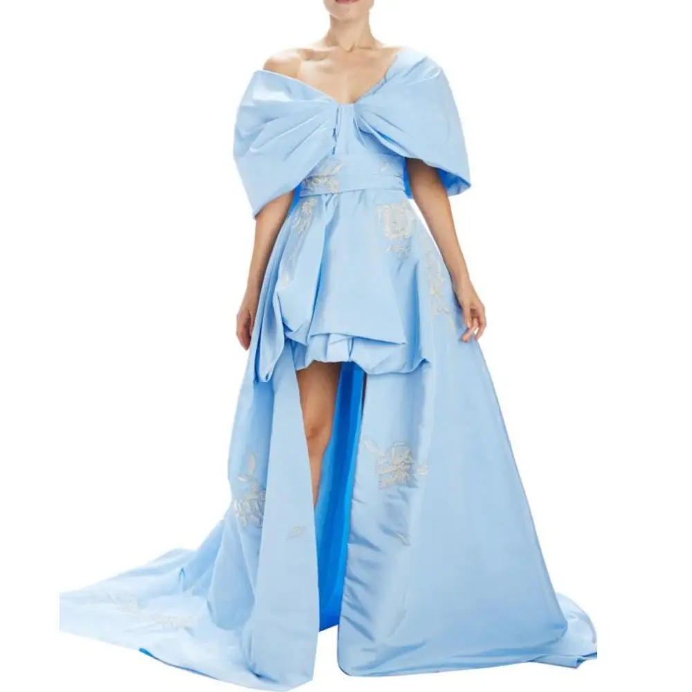 Light Blue High Low Evening Gowns Off Shoulder Satin Prom Dress A Line Custom Made Robe De Soirée
Light Blue High Low Evening Gowns Off Shoulder Satin Prom Dress A Line Custom Made Robe De Soirée