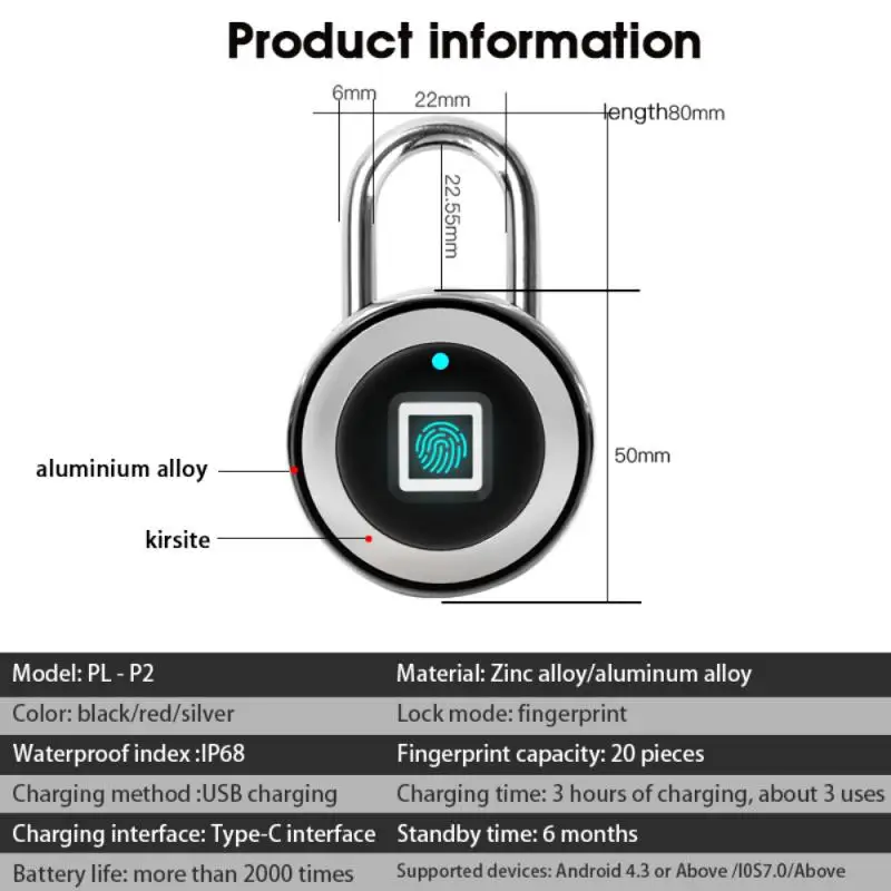 Smart Password Fingerprint Lock Super Waterproof Type-C Interface Pull Resistant Fingerprint Padlock Lock For Wardrobe Gym Lock
Smart Password Fingerprint Lock Super Waterproof Type-C Interface Pull Resistant Fingerprint Padlock Lock For Wardrobe Gym Lock