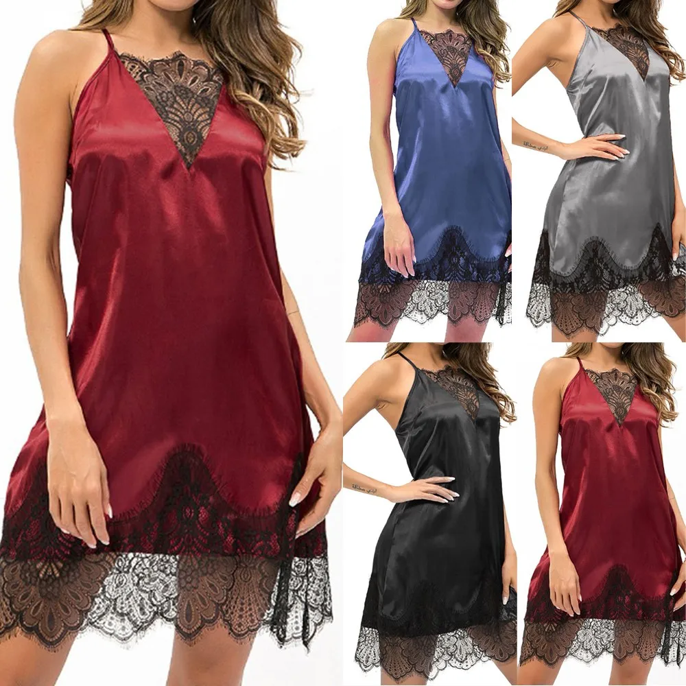 Sexy Sleepwear Pijamas Nightgown Summer Satin Women's Lace Nightwear Nightdress Sleeping Slip Dress
Sexy Sleepwear Pijamas Nightgown Summer Satin Women's Lace Nightwear Nightdress Sleeping Slip Dress