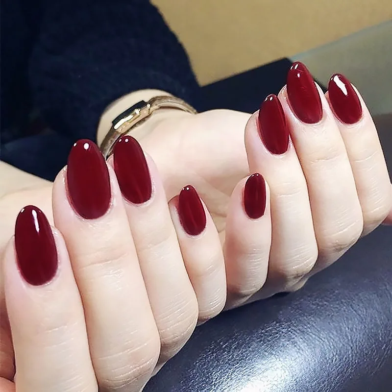 

24pcs/Set Vintage Wine Red False Nails Middle Long Round Head Full Nail Tips with Pre-Finished Fake Nail Art Decortaion EY669