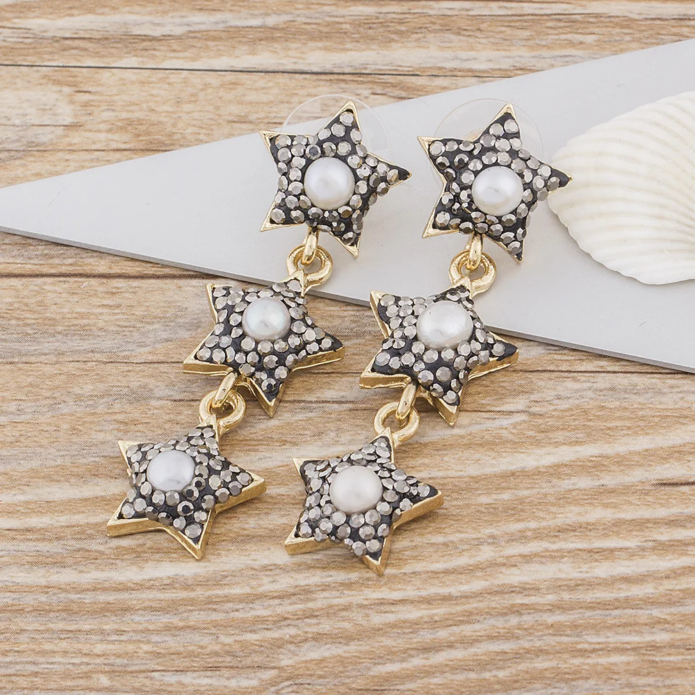 

2020 Fashion Luxury Wedding Jewelry Long Drop Star Earrings Best Gift for Women Cocktail Ornaments Statement CZ Peal Earrings
