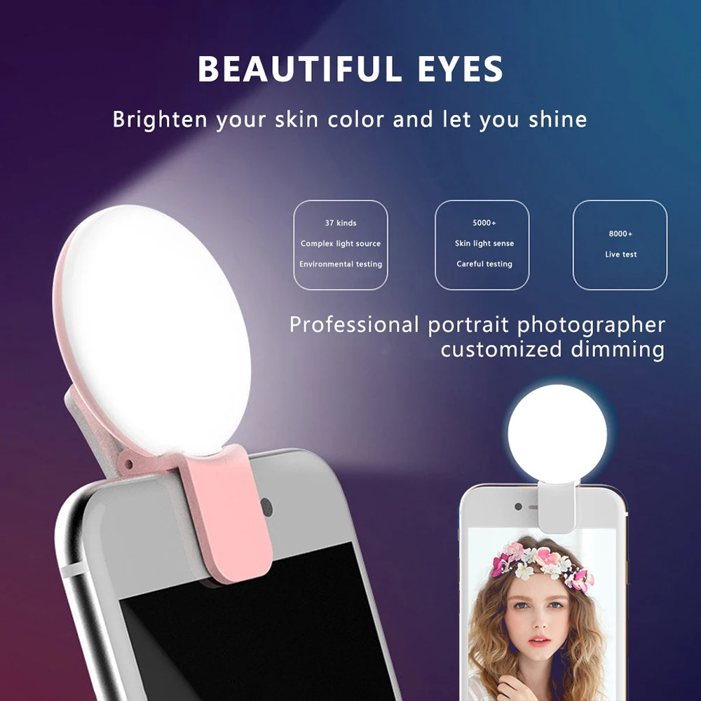 Universal Selfie Lamp Mobile Phone Lens Portable Three-modes Selfie Ring Light Clip LED Selfie Lights USB Rechargeable Charging
Universal Selfie Lamp Mobile Phone Lens Portable Three-modes Selfie Ring Light Clip LED Selfie Lights USB Rechargeable Charging