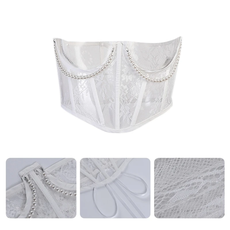 Women Sexy Underbust Corset Crop Top Floral Lace Bustier Pearl Chain Waist Belt
Women Sexy Underbust Corset Crop Top Floral Lace Bustier Pearl Chain Waist Belt