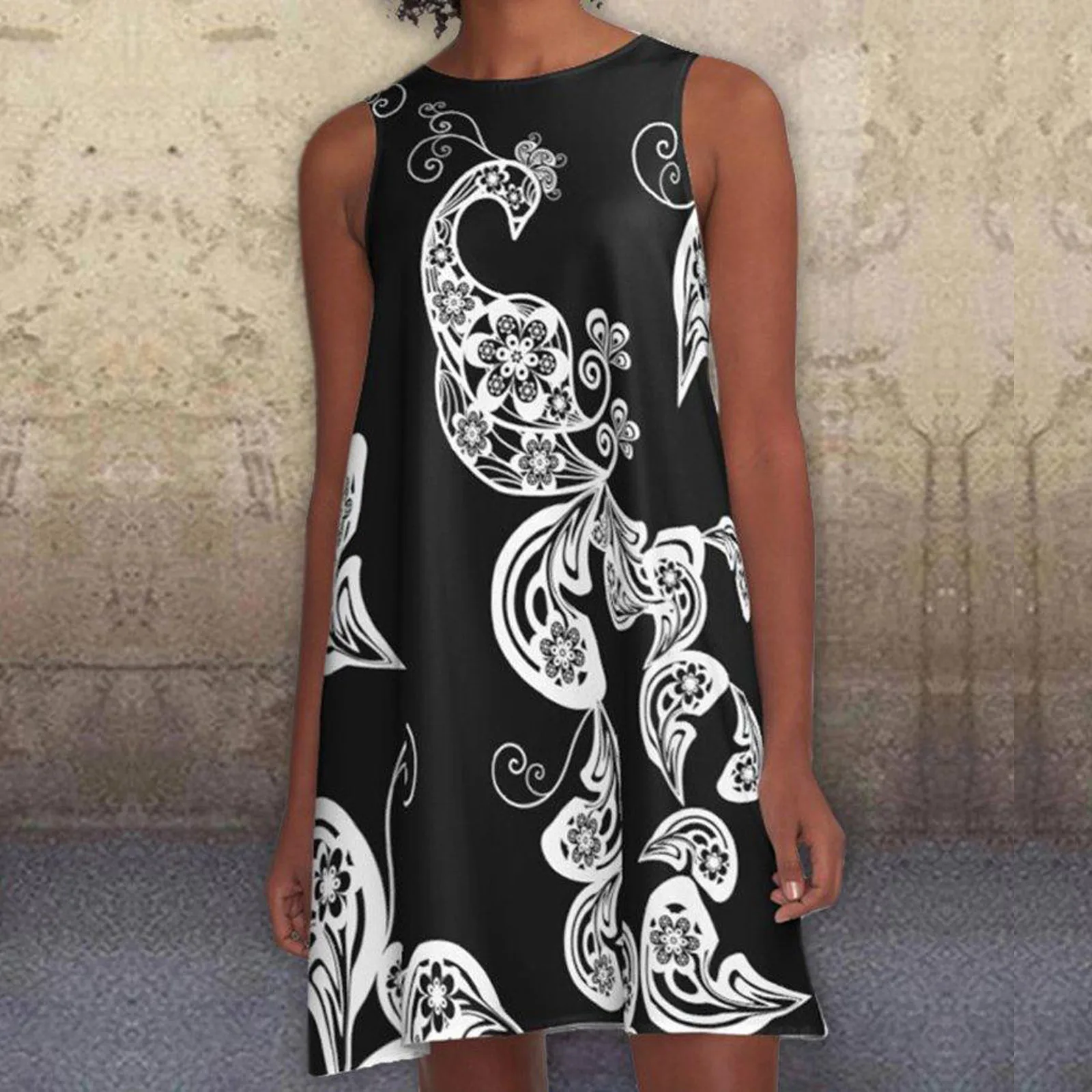 40# Sleeveless A-line Tank Dress Vintage Printing O Neck Dress Summer Loose Mini Dress Casual Pullover Dresses Women Vestidos
40# Sleeveless A-line Tank Dress Vintage Printing O Neck Dress Summer Loose Mini Dress Casual Pullover Dresses Women Vestidos
