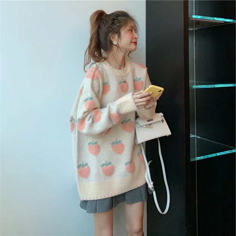 Sweater Sweet Girls Casual Strawberry and Peach Embroidery Loose Leisure Pullovers O-Neck Long Sleeve Warm Thick Knitted Jumpers
Sweater Sweet Girls Casual Strawberry and Peach Embroidery Loose Leisure Pullovers O-Neck Long Sleeve Warm Thick Knitted Jumpers