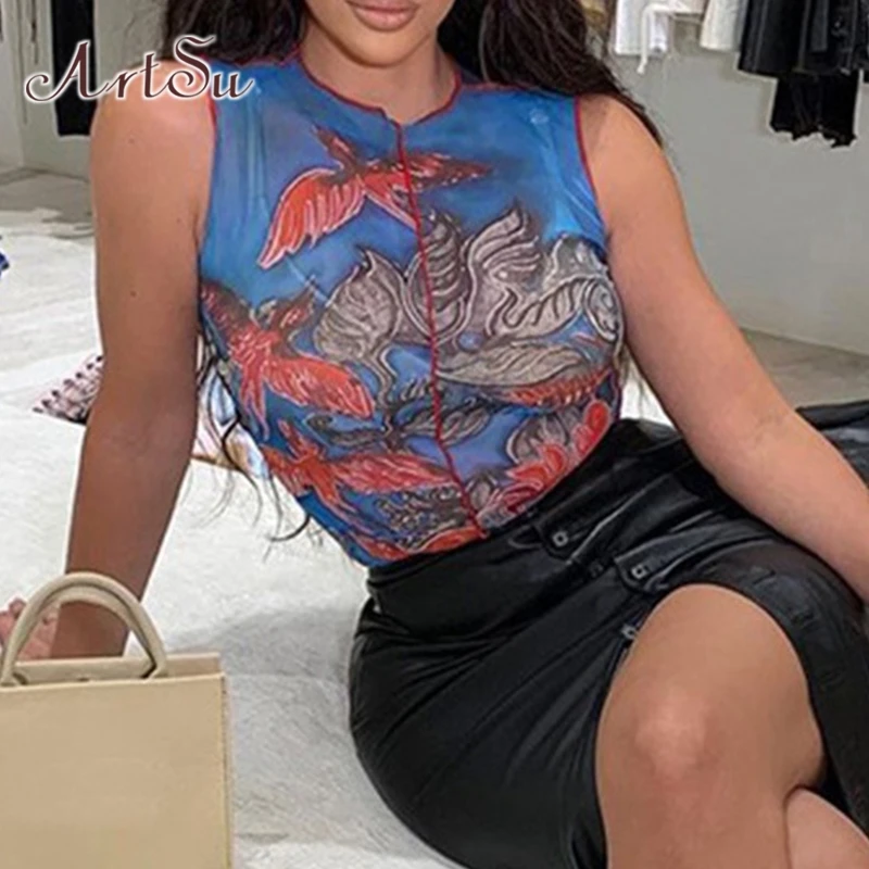 Artsu Blue Print Aesthetic Sheer Mesh Tank Tops Women 2021 Fashion Sexy Transparent Sleeveless Graphic Tshirts Animals VE52541
Artsu Blue Print Aesthetic Sheer Mesh Tank Tops Women 2021 Fashion Sexy Transparent Sleeveless Graphic Tshirts Animals VE52541