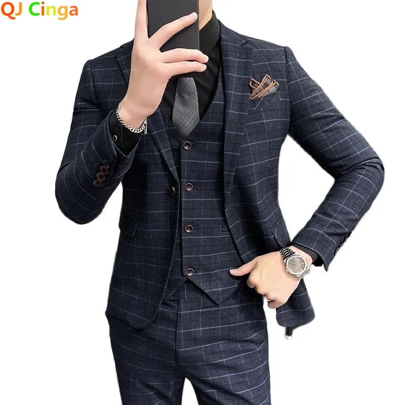 Blue Grey Men Plaid Suit 3 Pieces (Jacket+Pants+Vest) Fashionable Business Terno Masculino Spring Autumn Costume Homme
Blue Grey Men Plaid Suit 3 Pieces (Jacket+Pants+Vest) Fashionable Business Terno Masculino Spring Autumn Costume Homme