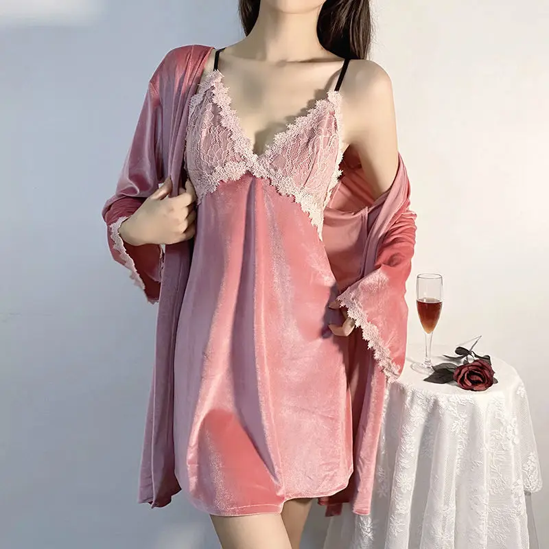 Velvet Women Robe Set Soft Kimono Bathrobe Gown Soft Lace Patchwork Intimate Lingerie Velour Nightgown Lounge Wear Homewear
Velvet Women Robe Set Soft Kimono Bathrobe Gown Soft Lace Patchwork Intimate Lingerie Velour Nightgown Lounge Wear Homewear
