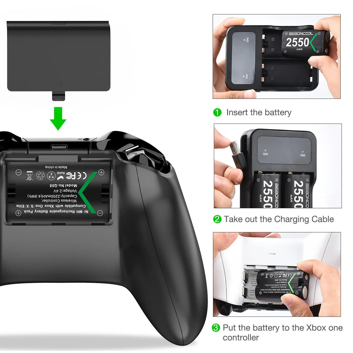 BEBONCOOL 3x2550mAh Rechargeable Battery Pack Wireless Gamepads Battery Charger for Xbox One/Xbox One X/S/Xbox Elite Controller 
BEBONCOOL 3x2550mAh Rechargeable Battery Pack Wireless Gamepads Battery Charger for Xbox One/Xbox One X/S/Xbox Elite Controller