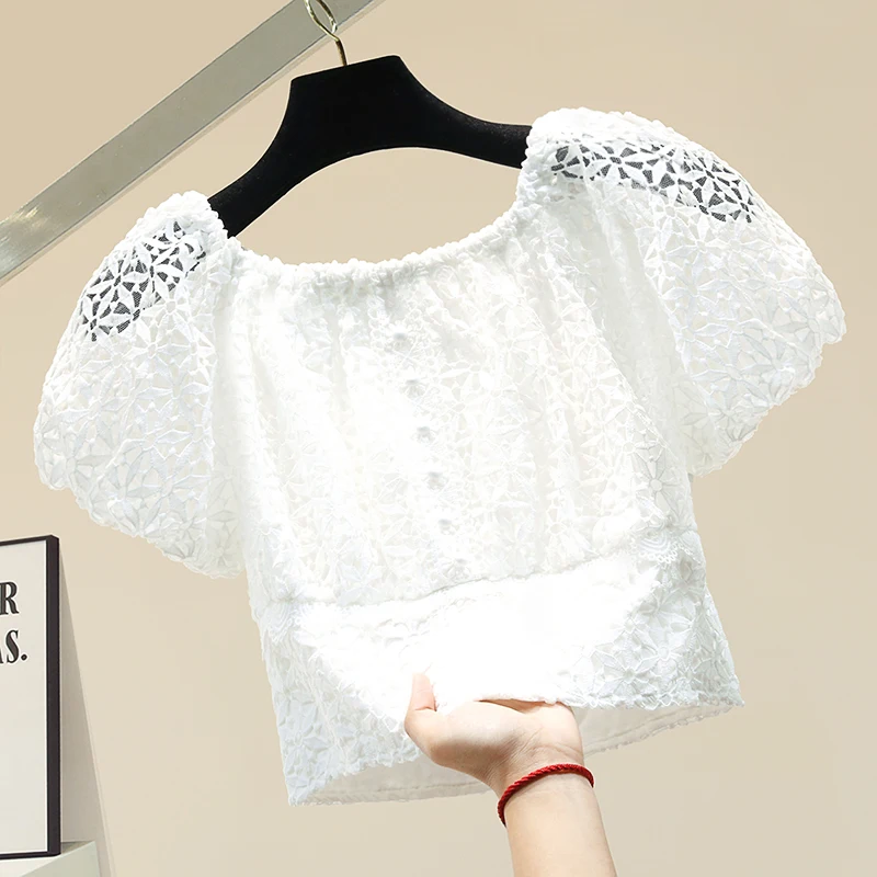 Women's Clothing Cropped Lace Shirt Woman Slim Fit Sexy Hollow Lace Blouse Ladies All-match White Tops Small Shirt Blusas Femme
Women's Clothing Cropped Lace Shirt Woman Slim Fit Sexy Hollow Lace Blouse Ladies All-match White Tops Small Shirt Blusas Femme
