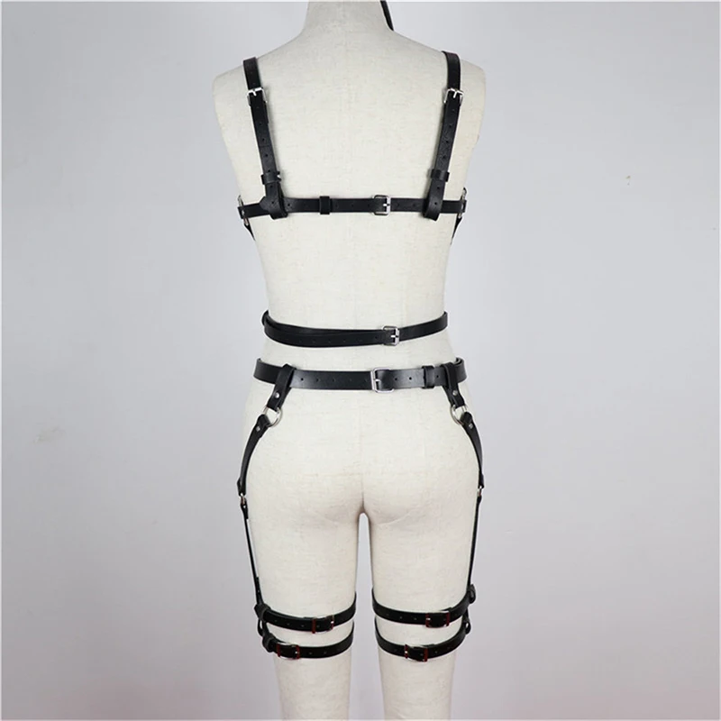 Leather Full Body Harness Lingerie Set Woman Sexy Cage Bra Top Thigh Leg Strap Garter Belt Fetish Bondage Erotic Belts | Женская одежда