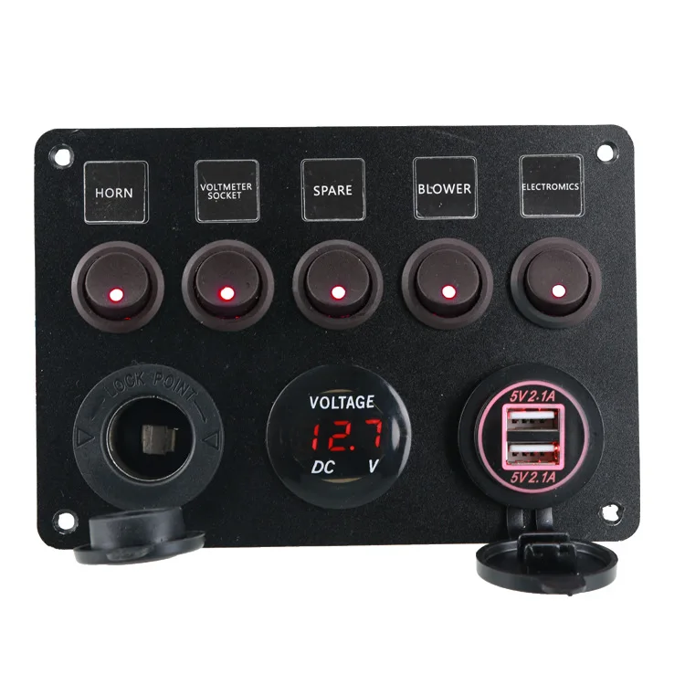 5 Gang Switch Panel Digital Voltmeter Dual USB Port 12V Cigarette Light Outlet Combination Waterproof Car Marine Boat LED Rocker
5 Gang Switch Panel Digital Voltmeter Dual USB Port 12V Cigarette Light Outlet Combination Waterproof Car Marine Boat LED Rocker