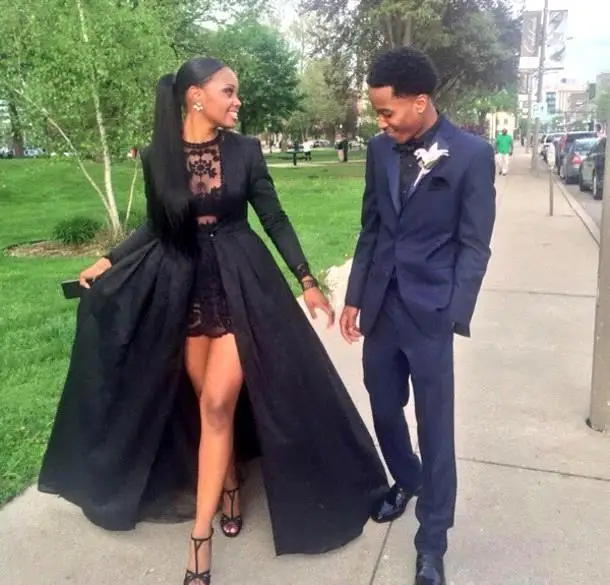 Sexy Two Piece See Through Black Lace Short Prom Dresses With Long Sleeve Detachable Coat Floor Length Evening Pageant dresses
Sexy Two Piece See Through Black Lace Short Prom Dresses With Long Sleeve Detachable Coat Floor Length Evening Pageant dresses