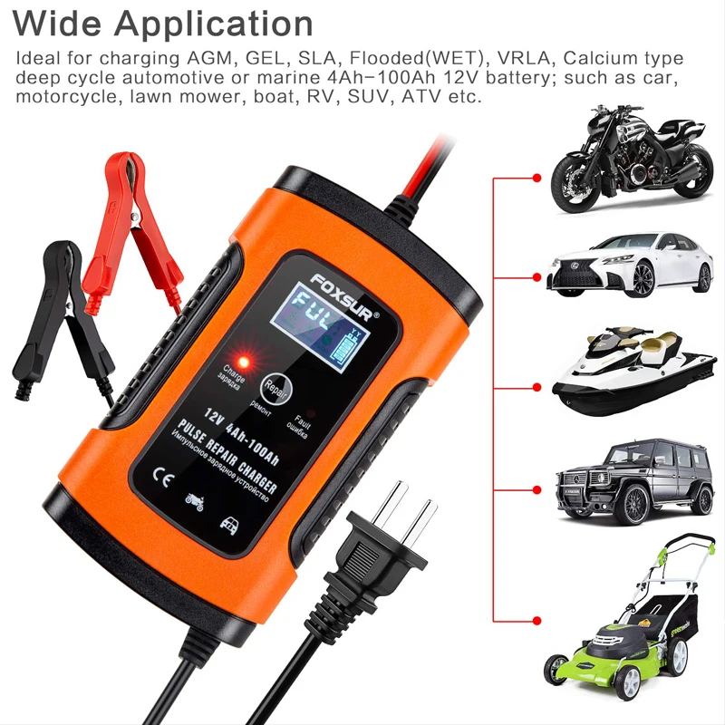 Universal 12V Automotive Smart Battery Charger Car & Motorcycle Charger for Lawn Mower Boat RV SUV ATV with LCD Display
Universal 12V Automotive Smart Battery Charger Car & Motorcycle Charger for Lawn Mower Boat RV SUV ATV with LCD Display