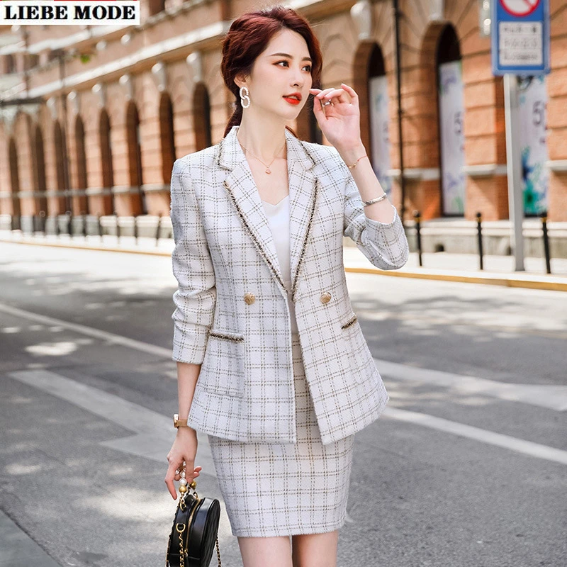 Womens Formal Black White Plaid Skirt Suit Autumn Winter Woman Business Office Skirt Suits for Women 2 Piece Blazer with Skirt 
Womens Formal Black White Plaid Skirt Suit Autumn Winter Woman Business Office Skirt Suits for Women 2 Piece Blazer with Skirt