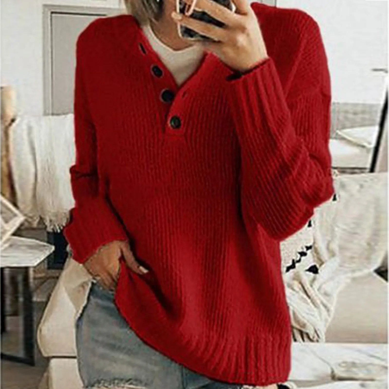 Women Knitted Sweater Autumn V-neck Jumper Long-sleeved Solid Color Knitted Sweater Button Fashion Casual Streetwear Fashion Top 
Women Knitted Sweater Autumn V-neck Jumper Long-sleeved Solid Color Knitted Sweater Button Fashion Casual Streetwear Fashion Top