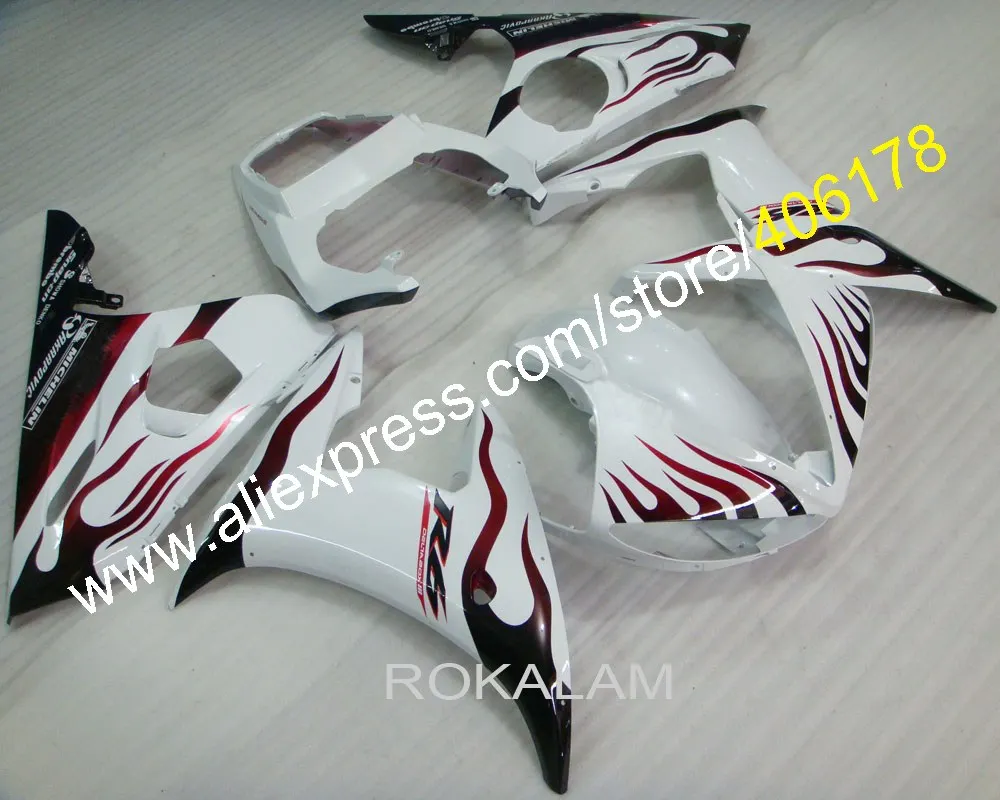 

For Yamaha YZF-R6 04 03 YZF R6 Red Flames White YZF600 2004 2003 YZFR6 YZF 600 R6 Fairings (Injection Molding)