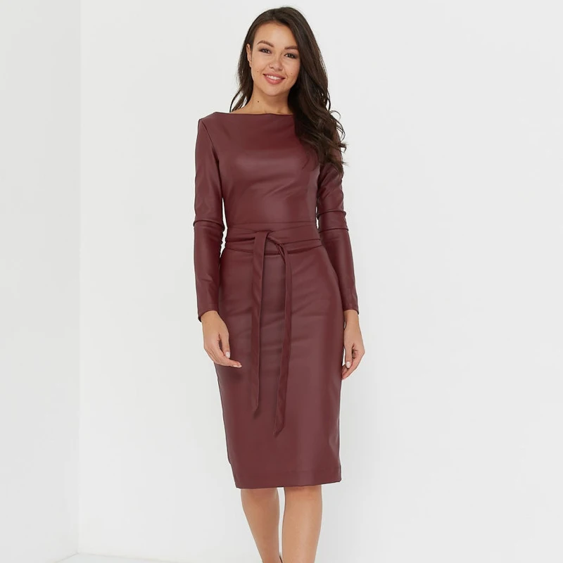 Sexy Pu Leather Bodycon Dress Women Sashes Long Sleeve Knee Length Party Club Dress 2021 Autumn Winter Slim Dress Vintage
Sexy Pu Leather Bodycon Dress Women Sashes Long Sleeve Knee Length Party Club Dress 2021 Autumn Winter Slim Dress Vintage
