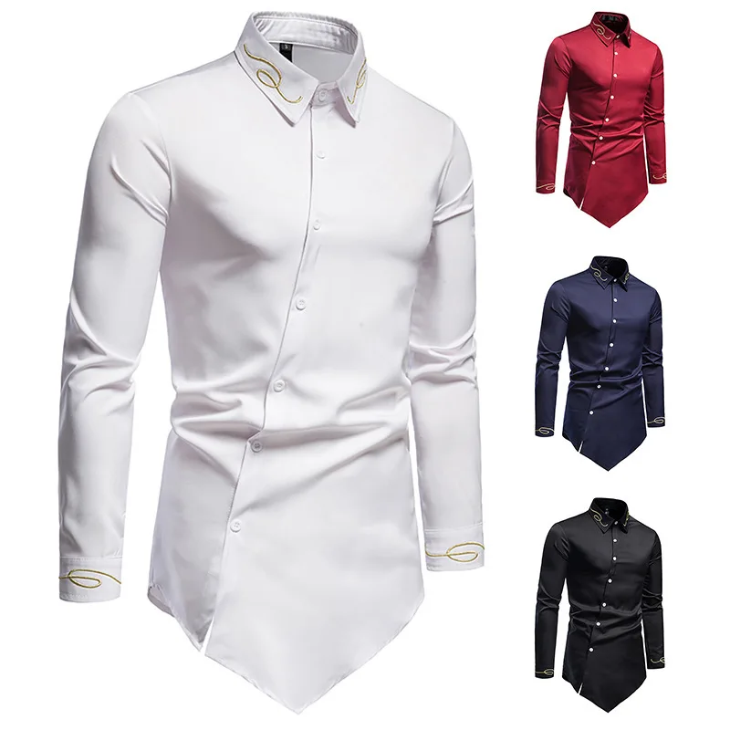 2021 New Hollow European Size Men's Trend Splicing Asymmetric Long-sleeved Shirt Western Denim Shirt Slim Fit Social Dress
2021 New Hollow European Size Men's Trend Splicing Asymmetric Long-sleeved Shirt Western Denim Shirt Slim Fit Social Dress
