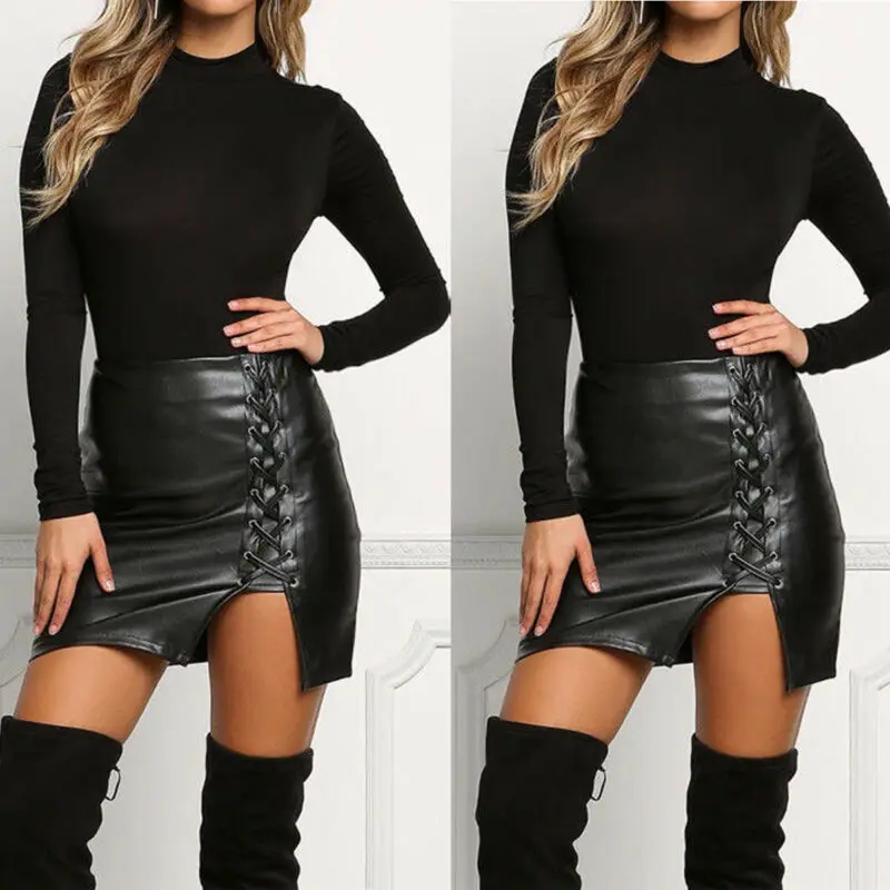 Hirigin Womens Sexy Bandage PU Leather Skirt High Waist Pencil Bodycon Short Mini Skirts All Season Fashion Clothes
Hirigin Womens Sexy Bandage PU Leather Skirt High Waist Pencil Bodycon Short Mini Skirts All Season Fashion Clothes