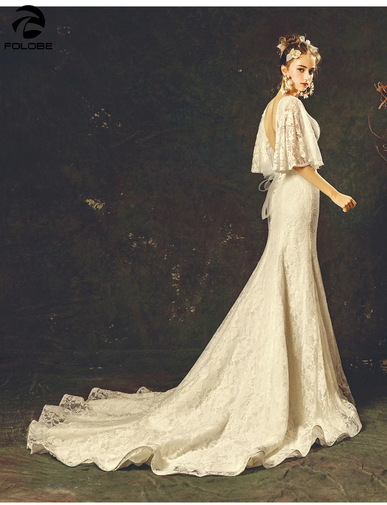 2020 Elegant Frence Mermaid Long Wedding Dresses Backless Vintage Bat Sleeve Lace Bride Wedding Gowns vestido de noiva
2020 Elegant Frence Mermaid Long Wedding Dresses Backless Vintage Bat Sleeve Lace Bride Wedding Gowns vestido de noiva