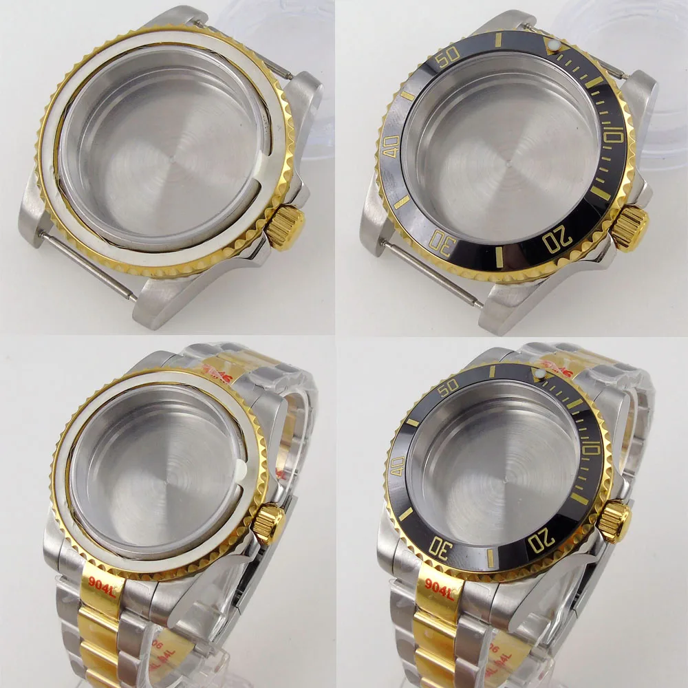 40mm Stainless Steel Watch Case Gold Plated Bezel Two Tone Bracelet Sapphire Glass For NH35 NH36 MIYOTA 8215 Movement
40mm Stainless Steel Watch Case Gold Plated Bezel Two Tone Bracelet Sapphire Glass For NH35 NH36 MIYOTA 8215 Movement
