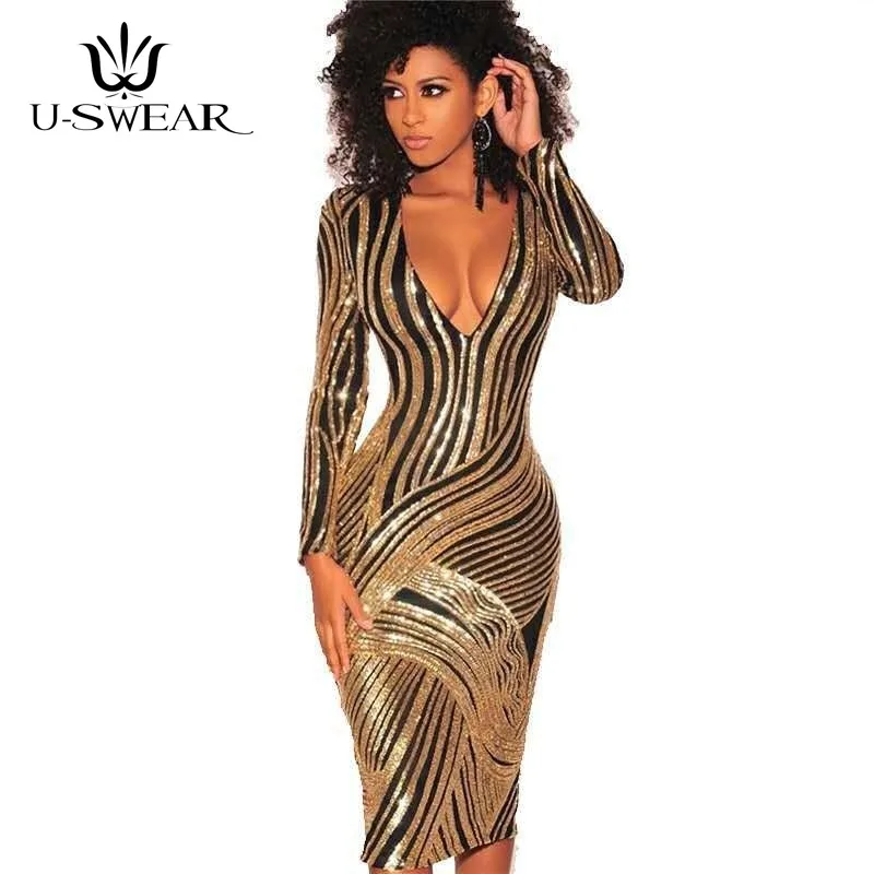 Sexy Slim Deep V-Neck Long Sleeve Dress Black Gold Sequins Summer Women Clothes Bodycon Party Dress Vestidos Verano
Sexy Slim Deep V-Neck Long Sleeve Dress Black Gold Sequins Summer Women Clothes Bodycon Party Dress Vestidos Verano