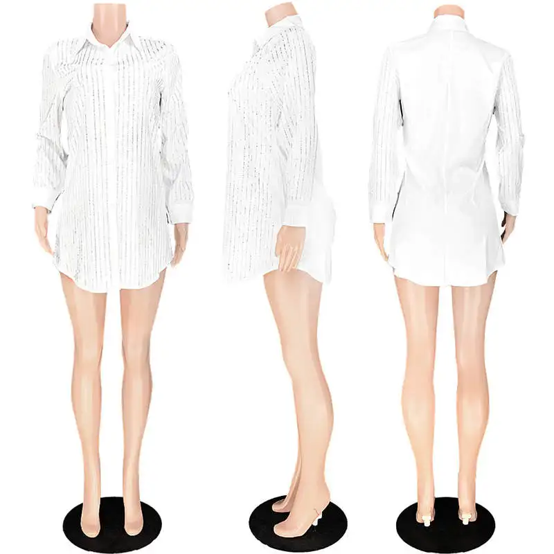 Women Diamond Embellished Shirt Dress Solid Female Casual Blouse Dress Winter Long Sleeve Office Ladies Chic Short Dress
Women Diamond Embellished Shirt Dress Solid Female Casual Blouse Dress Winter Long Sleeve Office Ladies Chic Short Dress