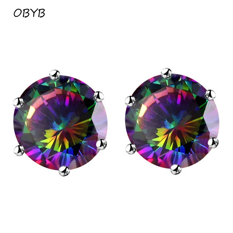 OBYB 8mm 10mm Round Faceted Colorful Crystal Zircon Stud Earrings 6 Claws Crown Tray Ear Post Earrings For Women Jewelry Gift
OBYB 8mm 10mm Round Faceted Colorful Crystal Zircon Stud Earrings 6 Claws Crown Tray Ear Post Earrings For Women Jewelry Gift