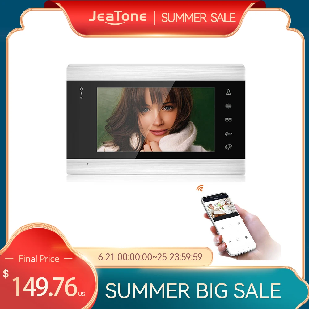 Видеодомофон Jeatone 7 дюймов Wi Fi запись видео поддержка iOS/Android Удаленная