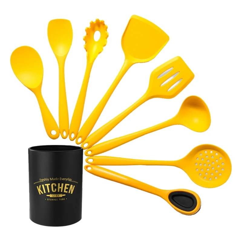 8Pcs Silicone Kitchen Cooking Utensils Set with Holder Bucket Non-Stick Cookware Spatula Slotted Spoon Brush Baking Tool
8Pcs Silicone Kitchen Cooking Utensils Set with Holder Bucket Non-Stick Cookware Spatula Slotted Spoon Brush Baking Tool