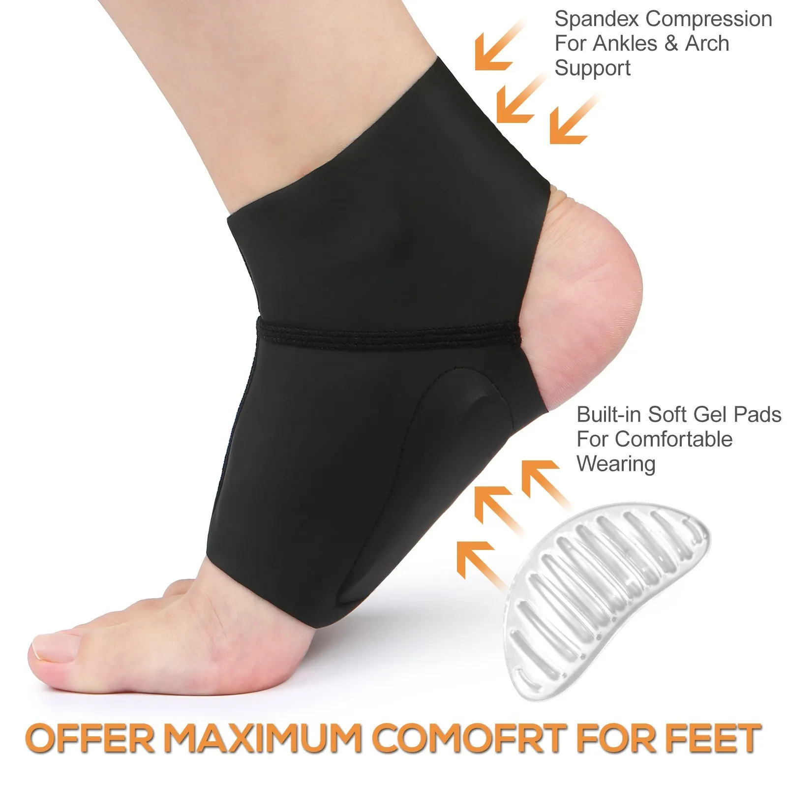 

1 Pair Compression Arch Support Brace with Gel Ankle Protector Compression Flat Foot Socks with Gel Inserts Insole Cushion for
