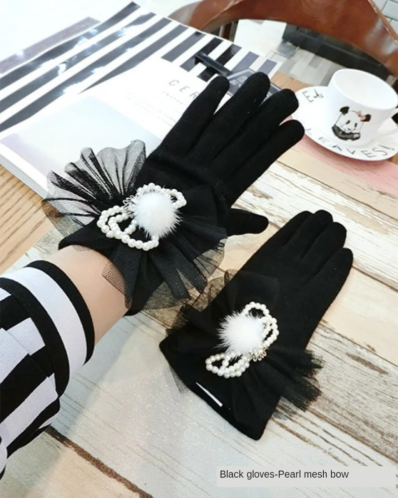 Cashmere Gloves Net Yarn Pearl Bowknot Winter Gloves Korean Fashion Sports Warm Touch Screen Ladies Gloves A421
Cashmere Gloves Net Yarn Pearl Bowknot Winter Gloves Korean Fashion Sports Warm Touch Screen Ladies Gloves A421