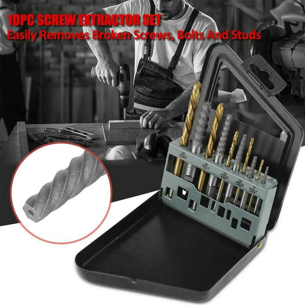 10Pcs/set Metal Left-hand Cobalt Steel Drill Bit Screw Extractor Set With Metal Box Collection Tool Broken Damaged Bolts Remover
10Pcs/set Metal Left-hand Cobalt Steel Drill Bit Screw Extractor Set With Metal Box Collection Tool Broken Damaged Bolts Remover