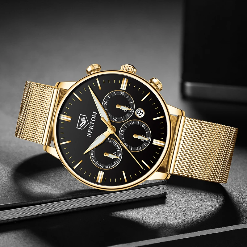 NEKTOM Mens StopWatches Unique Design Luxury Sport Wrist Watch Stainless Steel Mesh Strap Men's Fashion Casual Date Watches
NEKTOM Mens StopWatches Unique Design Luxury Sport Wrist Watch Stainless Steel Mesh Strap Men's Fashion Casual Date Watches