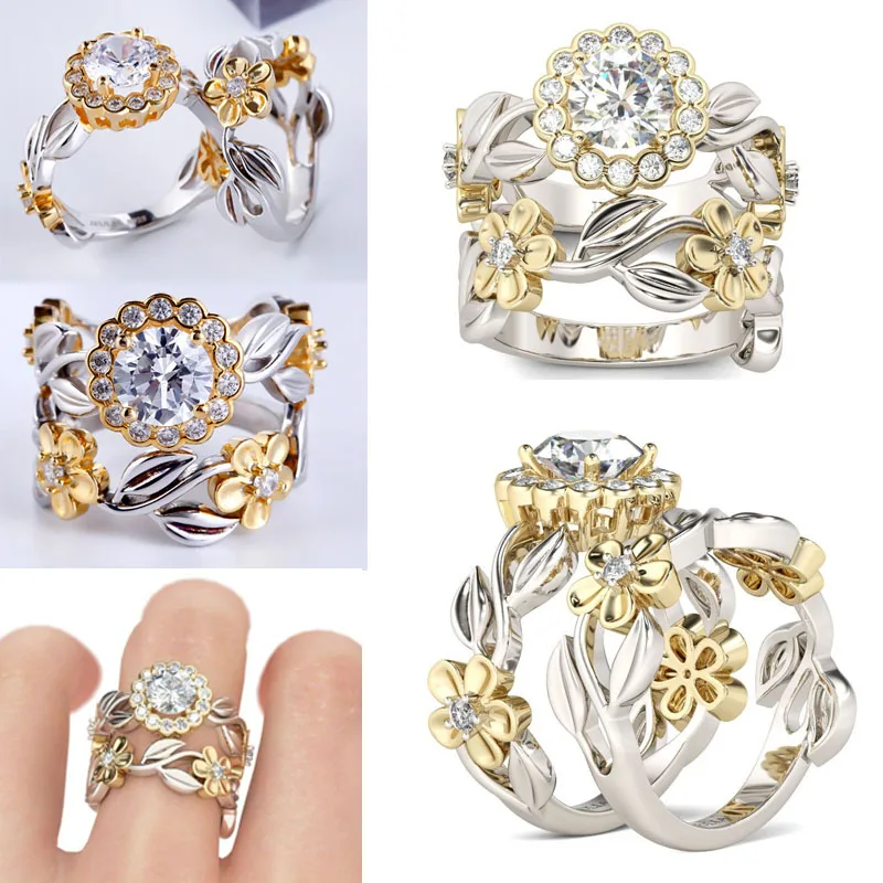 2 Pcs/Set Luxury Two-tone Flower Floral Leaves Inlaid Crystal Rhinestone Zircon engagement Ring Set for Women Jewelry
2 Pcs/Set Luxury Two-tone Flower Floral Leaves Inlaid Crystal Rhinestone Zircon engagement Ring Set for Women Jewelry