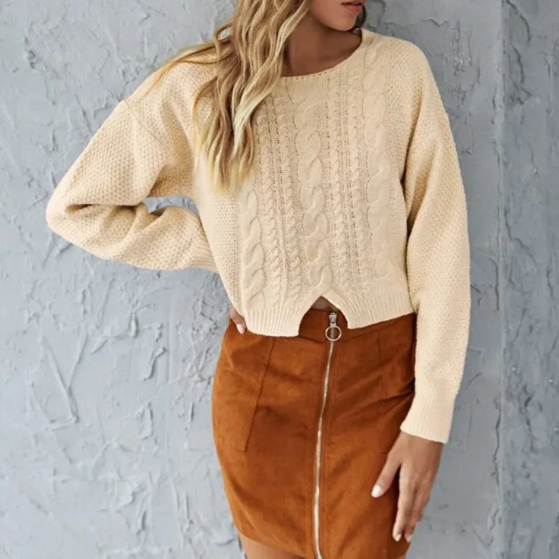 autum Winter Loose Wear Pullover Slouchy Style Short Round Neck High Waist Open Waist Long Sleeve Sweater Top Women
autum Winter Loose Wear Pullover Slouchy Style Short Round Neck High Waist Open Waist Long Sleeve Sweater Top Women