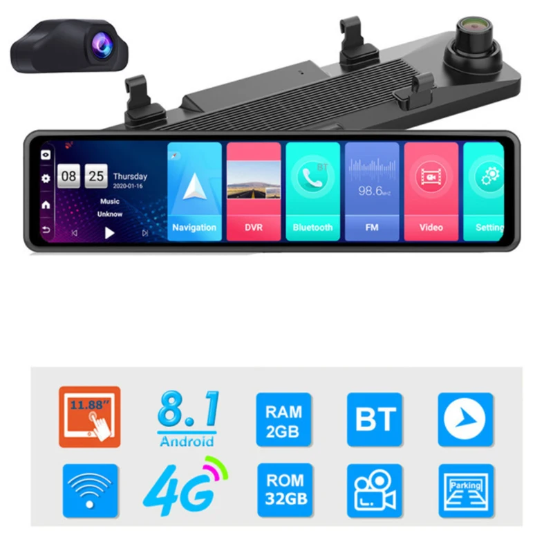 Автомобильный видеорегистратор-зеркало, 12 дюймов, 4G, Android, Wi-Fi, GPS, Bluetooth, 4 Гб + 32 ГБ
Автомобильный видеорегистратор-зеркало, 12 дюймов, 4G, Android, Wi-Fi, GPS, Bluetooth, 4 Гб + 32 ГБ