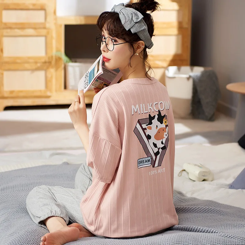 Spring New Women's Cotton Homedress Pajamas Sets Girl Short Sleeve Trousers Nightgown Round Neck Sleepwear Casual Home Clothing
Spring New Women's Cotton Homedress Pajamas Sets Girl Short Sleeve Trousers Nightgown Round Neck Sleepwear Casual Home Clothing