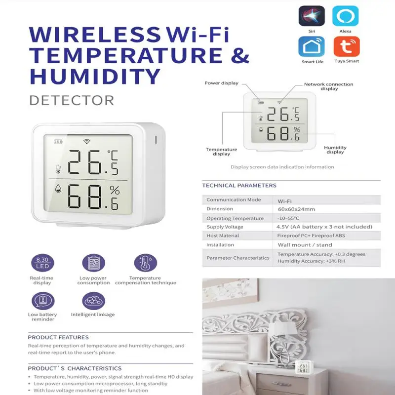 Tuya WIFI Internal Temperature And Humidity Sensor Thermometer Hygrometer With LCD Display Working With Smart Life Alexa Google
Tuya WIFI Internal Temperature And Humidity Sensor Thermometer Hygrometer With LCD Display Working With Smart Life Alexa Google