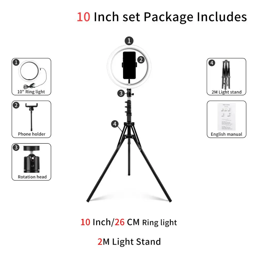 10"Ring Light with 2.0M Tripod Stand &Phone Holder for Live Stream/Makeup,Led Ringlight for YouTube TikTok for Iphone Android
10"Ring Light with 2.0M Tripod Stand &Phone Holder for Live Stream/Makeup,Led Ringlight for YouTube TikTok for Iphone Android