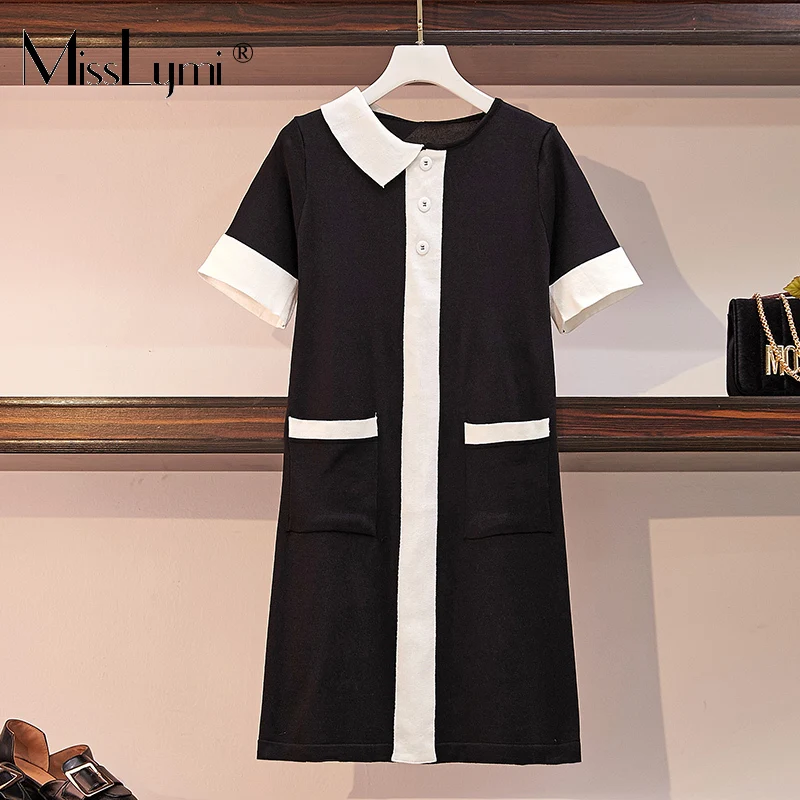 L-4XL Plus Size Women Knitted Dresses Summer 2021 Korean Fashion O-neck Short Sleeve Patchwork Pockets Casual Loose Ladies Dress 
L-4XL Plus Size Women Knitted Dresses Summer 2021 Korean Fashion O-neck Short Sleeve Patchwork Pockets Casual Loose Ladies Dress