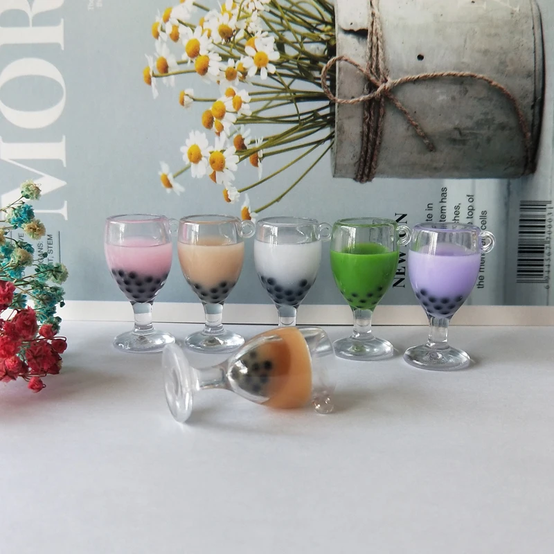 

10pcs 37*19mm 3D Pearl Milk Tea Cup Resin Charms Drink Goblet Pendants Jewelry Earring Keychain Charms DIY Decor Floating YZ598