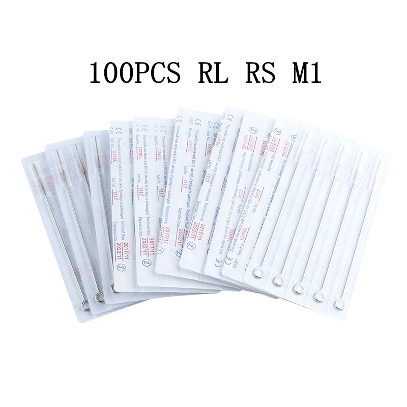 100pcs татуировки макияж иглы RL RS M1 Перманентный для тату машинок поставки ручка