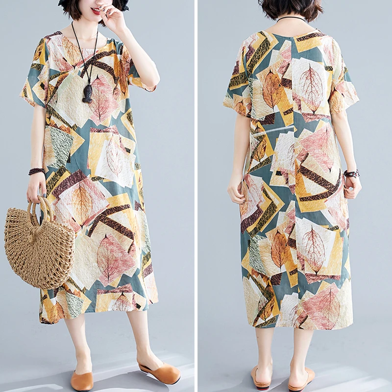 Cotton Linen dress women 2020 new Summer Casual Loose dress Vintage Plus Size Print dress women 
Cotton Linen dress women 2020 new Summer Casual Loose dress Vintage Plus Size Print dress women