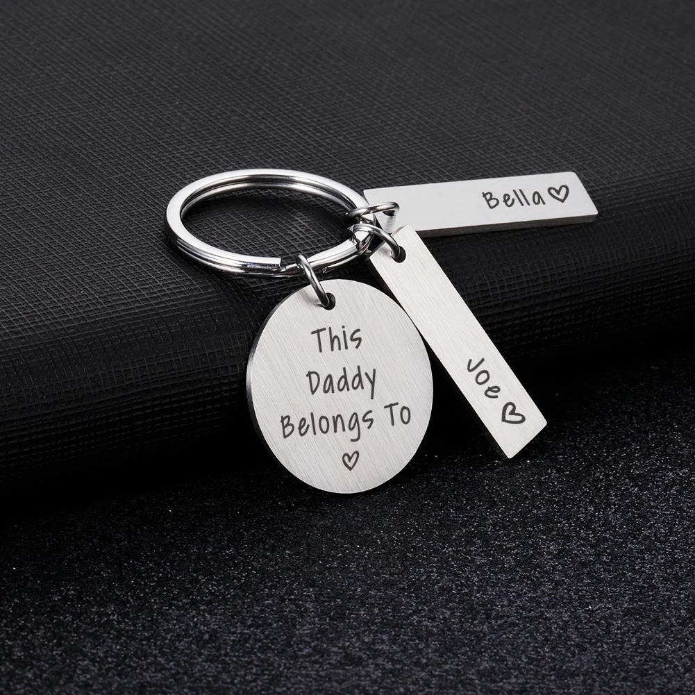 

Father's Day Keychain Gift Personalized Key Chain Customized 2 Names from Daughter Son to Dear Daddy Mom Name Tag Keychains